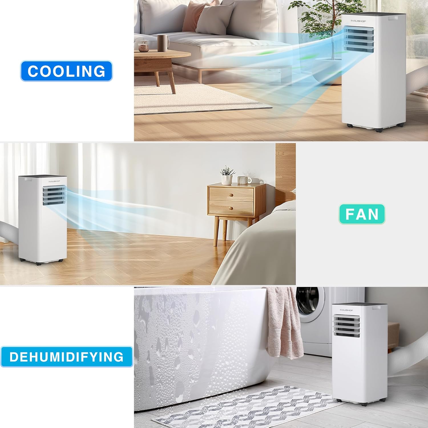 HAUSHOF 10,000 BTU Portable Air Conditioners for Rooms up to 430 Sq. Ft, 3-in-1 AC Unit with Cooling, Fan & Dehumidifier, Quiet Operation, Remote Control, 24H Timer, LED Display & Window Kit Included