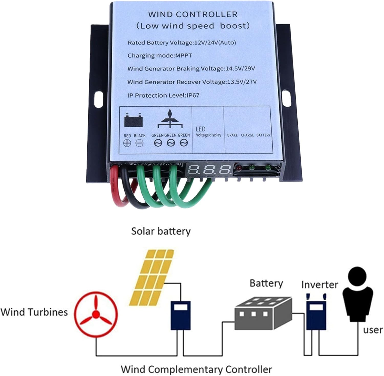 MPPT Wind Turbine Controller 1000W with Boost Charging Technology, IP67 Waterproof, Overcharge and Short Circuit Protection for 12V/24V/48V Systems