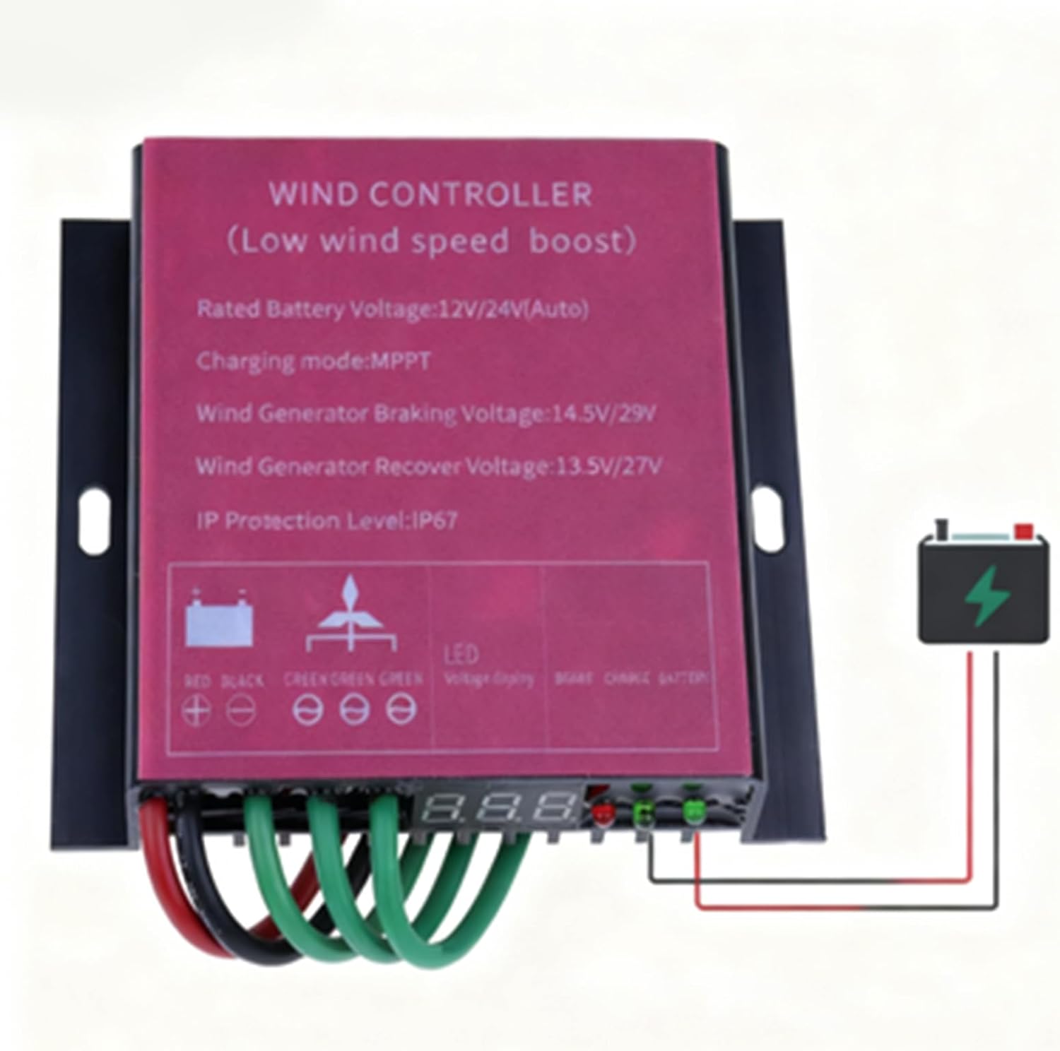 24V, 5000W MPPT Hybrid Wind Solar Controller 12V/24V AUTO 48V Wind Turbine Generator Water Proof Regulator with LED Voltage Display (10A-40A)