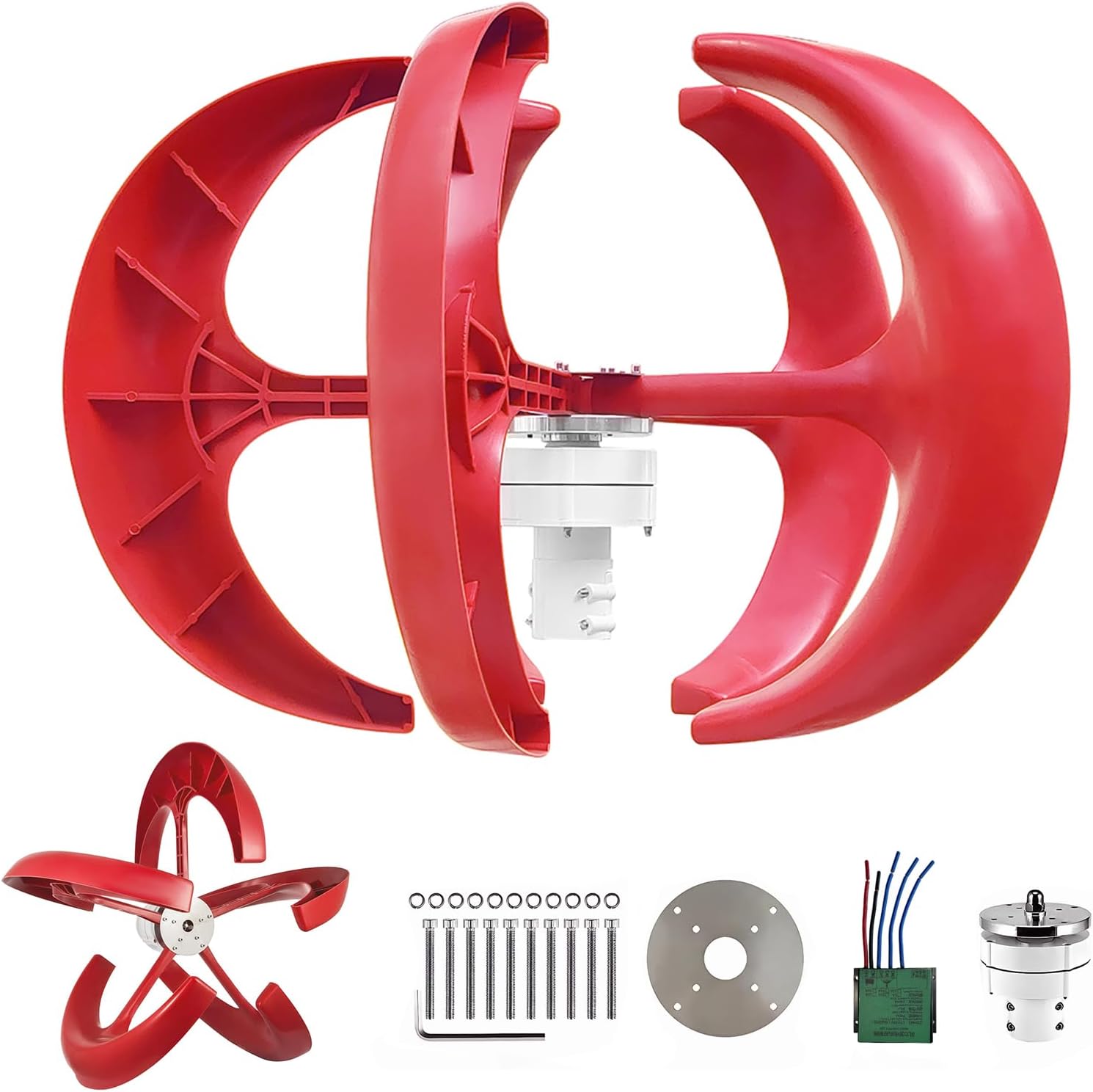 12V Vertical Axis Wind Turbine Generator Kit 3 Phase AC Permanent Magnet Generator with Controller for Hybrid Wind Solar System, Home, Marine, Cabin & Off-Grid Power