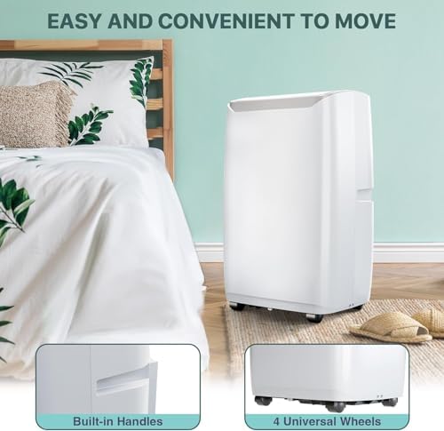 12000 BTU Portable Air Conditioner with Dehumidifier & Fan 3-in-1 AC Unit Cools 550 Sq.Ft Quiet Sleep Mode 24H Timer Remote Control 3 Speeds Auto Swing Easy Installation for Home Office Bedroom Large