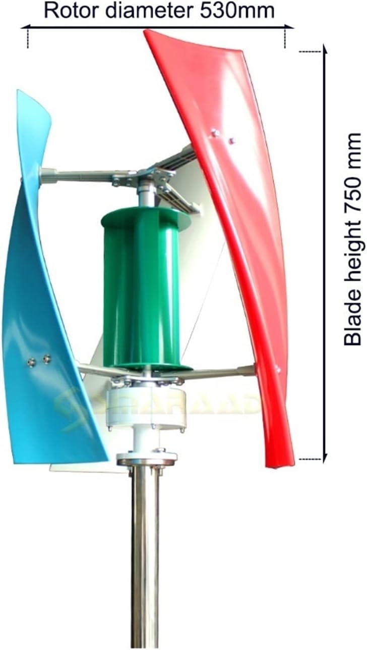 Wind Turbine, Real Efficiency Free Energy Windmill 1kw 1.5kw 12v 24v Vertical Axis Permanent Maglev Wind Turbine with Output Inverter(MPPT Controller,Multicolor_24V)