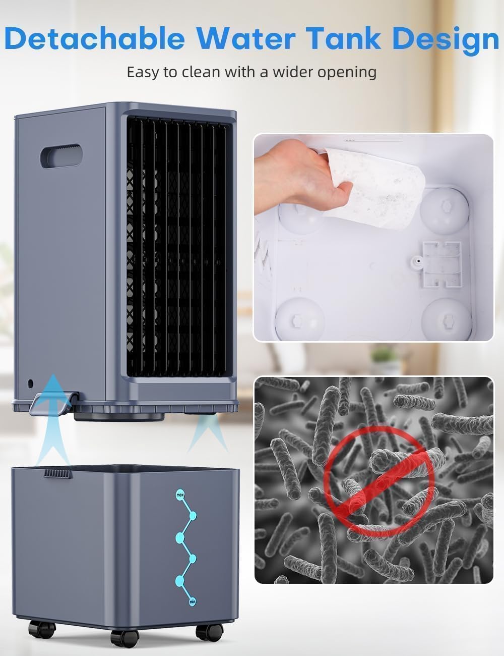 Windowless Air Conditioner w/ 4 Modes & 3 Speeds, Waterless Alert, 2.4-Gal Tank for 20H Cooling, 12H Timer, 20FT Remote, 70° Auto Swing Evaporative Air Cooler, Portable AC Unit for Bedroom