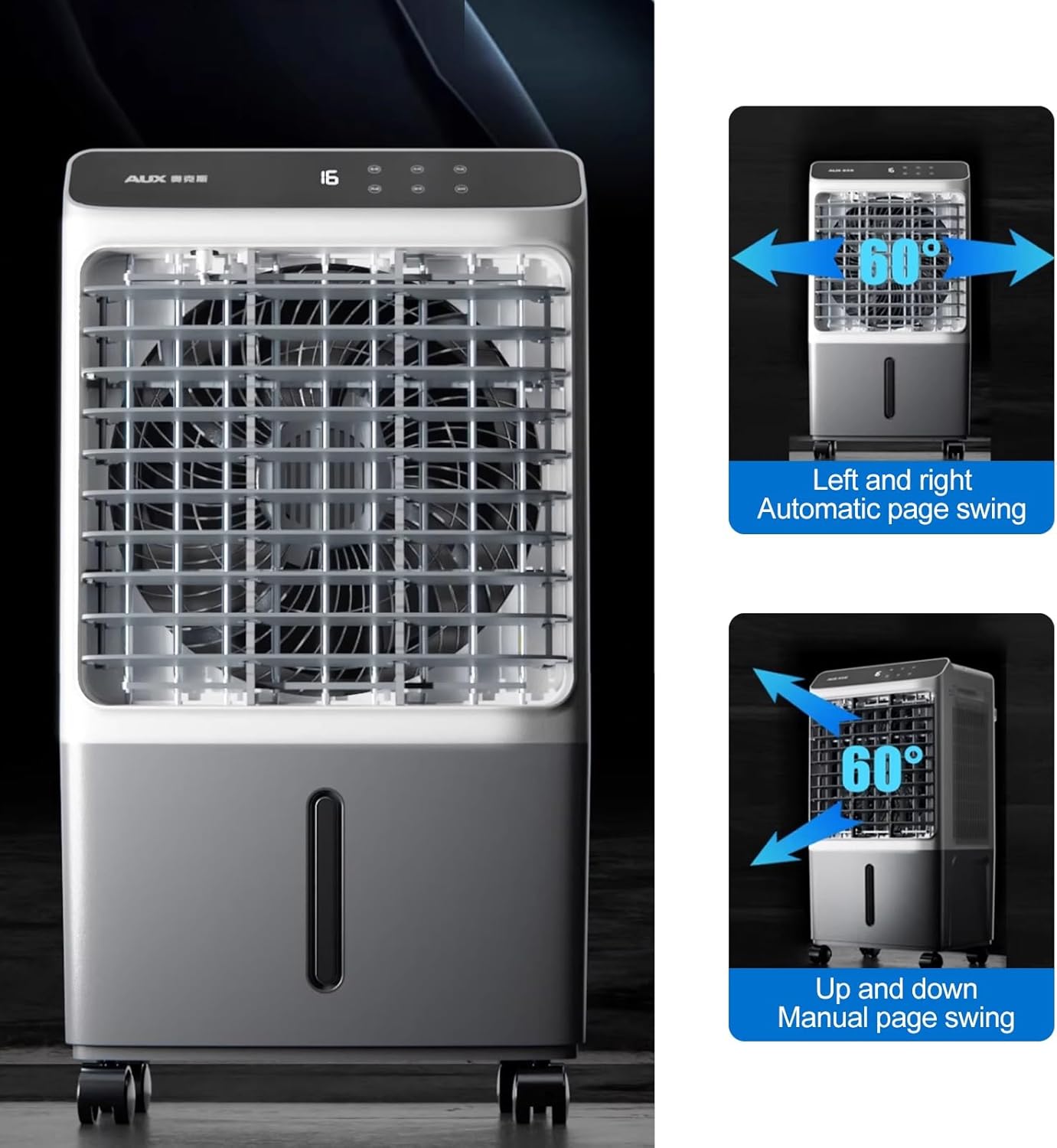 Swamp Cooler, 3-in-1 Evaporative Air Cooler with 36 L/9.5 Gal Tank, 60° Oscillation, 12H Timer, Remote, Portable Air Conditioner for Bedroom Home Office