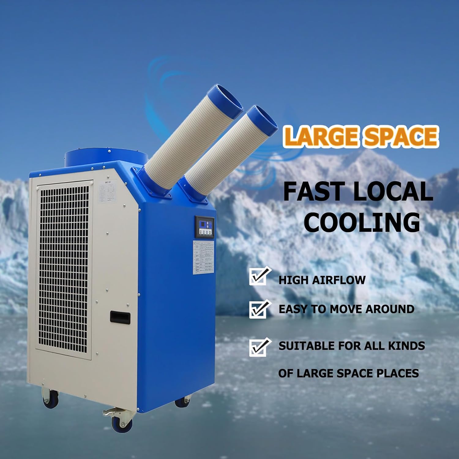 Industrial Portable Air Conditioner with Wheels 14L Large Tank Commercial Spot Cooler Adjustable Air Outlet Ideal for Hospitals Workshops Outdoor Events 220V 1.8KW