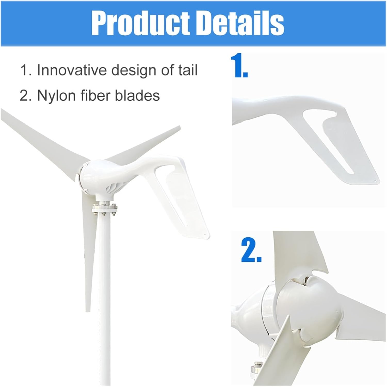 1000w Horizontal Wind Turbine High Efficiency Windmill 12v 24v Wind Energy Generators Electric Generator Home Appliance Camping Industrial Energy(5 Blades,12V_Wind Turbine ONLY)
