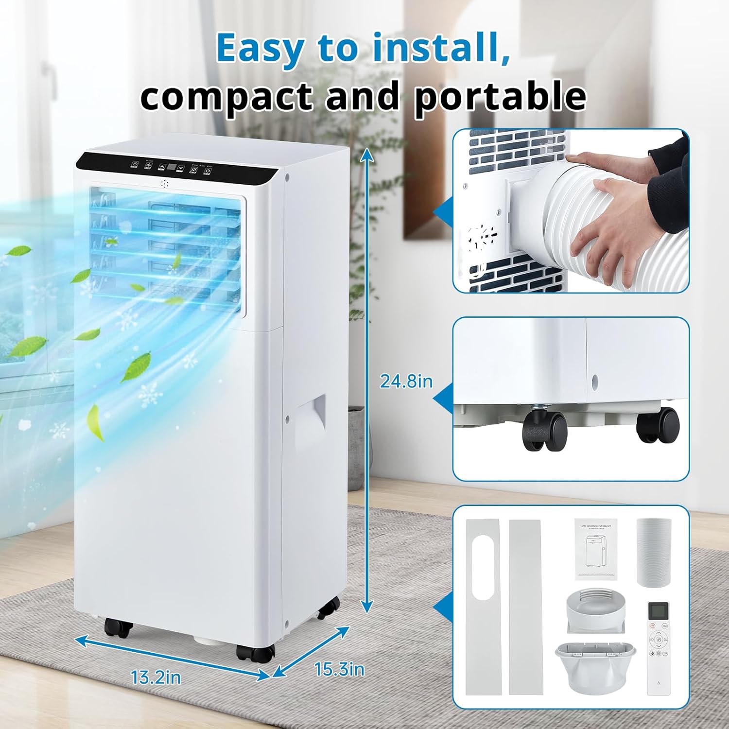 8,000 BTU Portable Air Conditioners Cools Up to 350 Sq.Ft, 3-In-1 Portable AC Unit With Dehumidifier, Fan, Cooling Mode & Window Kit, Room Air Conditioner Portable for Bedroom, Living Room, Office