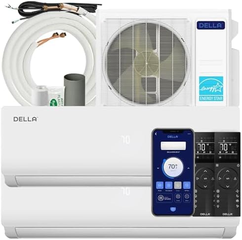 DELLA 20K BTU ODU 2 Dual Zone 9000 12000 BTU Mini Split AC Work with Alexa, Energy Efficient, 20 SEER2 208-230V Cools Up to 950 Sq.Ft Wifi Multi Zone Pre-Charged Heat Pump with 16ft Installation Kits