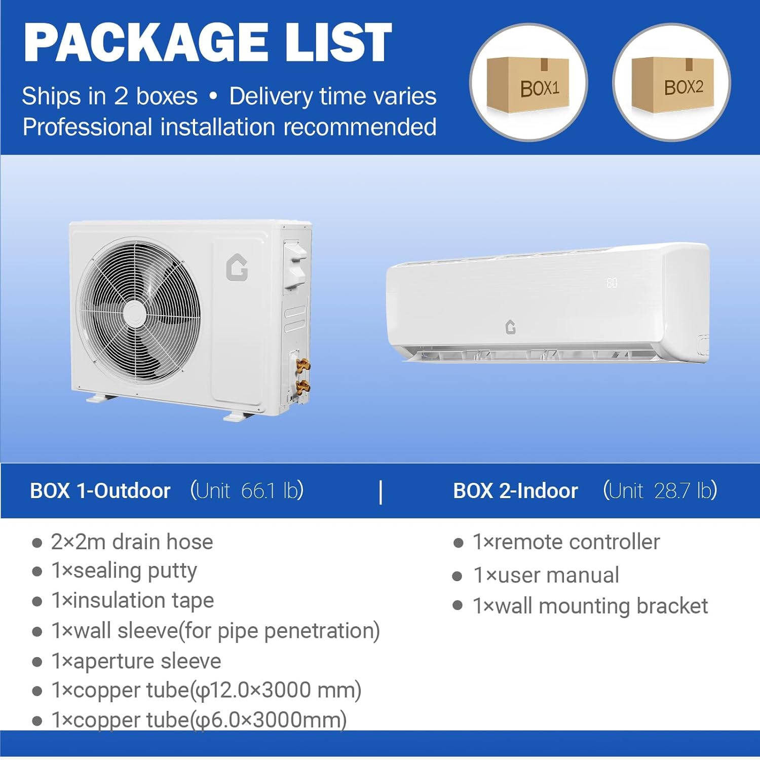 GarveeHome 18000 BTU Mini Split Air Conditioner Heat Pump System, 19 SEER2 6-in-1 Inverter Mini Split AC/Heating System, Ductless Wall Mount AC Unit Cool Up to 1250 Sq. Ft, Installation Kits, 230V