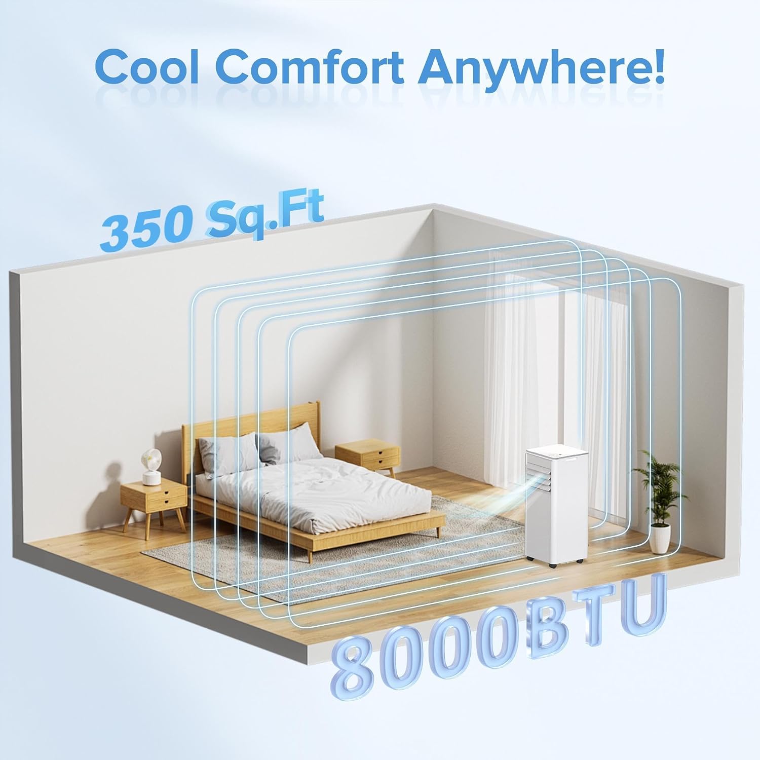 8,000 BTU Portable Air Conditioner Cools up to 350 SQ. FT, 4 in 1 AC Unit with Powerful Cooling, Sleep Mode, 24H Timer, Air Cooler with Window Installation Kit, for Bedroom, Apartment(WHITE)