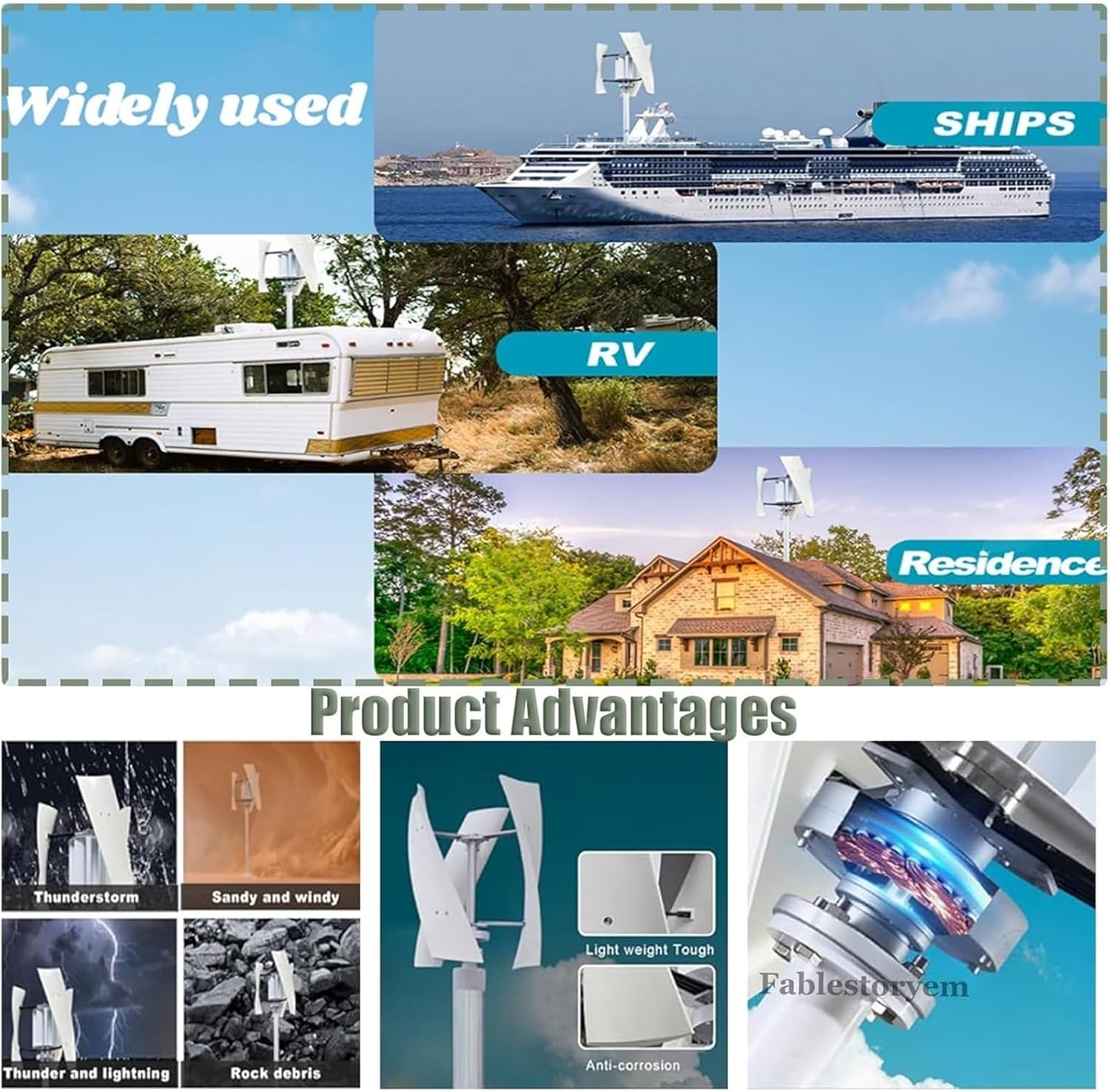 16000W Vertical Wind Turbine Generator Kit - 3-Blade Power Turbine with Controller for Boats, Cabins, Gazebos, Mobile & Industrial Use (White, 48V)