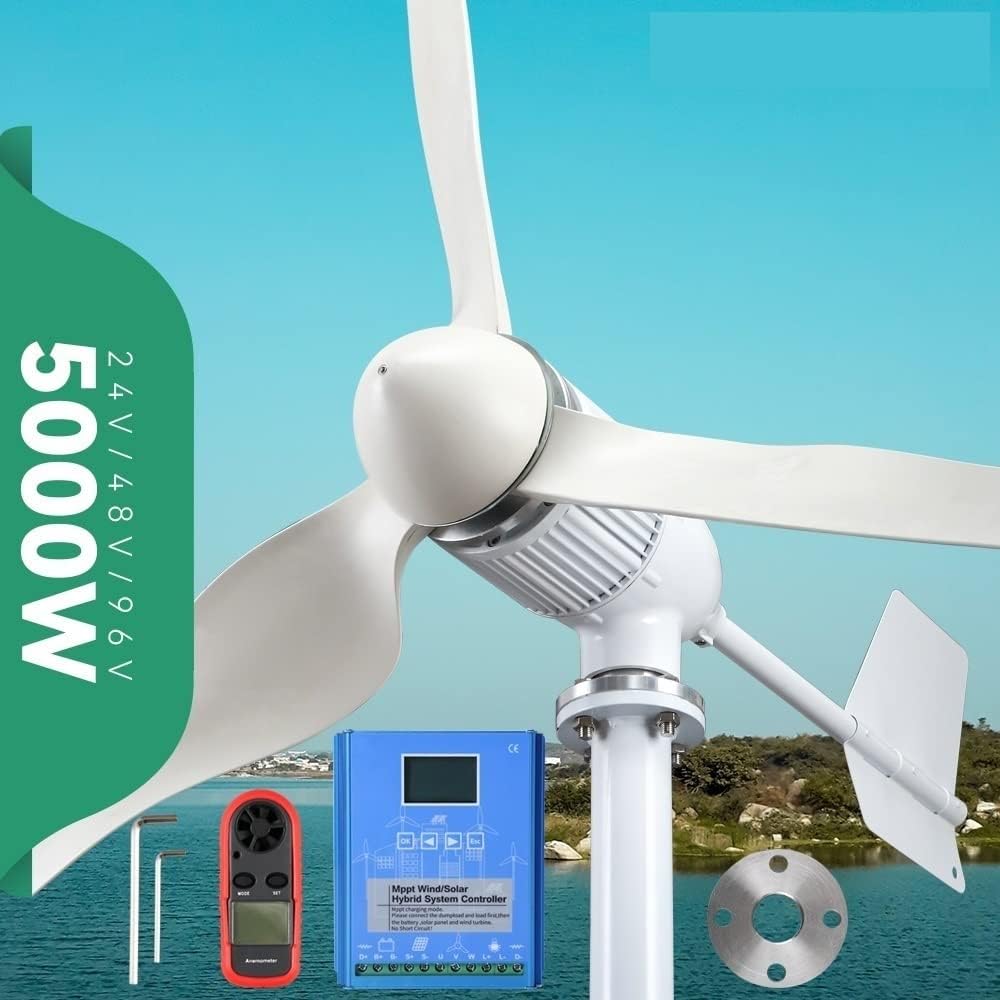 Wind Turbine, 3000w Windmill Turbine Generator kit 3kw Power 3Blade 24V 48V Energy with MPPT Charger Controller Off Grid Inverter System(with Mppt Controller,24V)