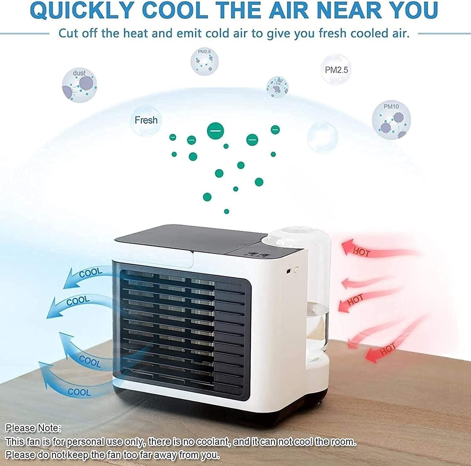 Portable Air Conditioner Fan, Desktop Cooling Fan, Personal Air Cooler Humidifier, Mini Air Conditioner for Bedroom Office Home Room (Color : White)