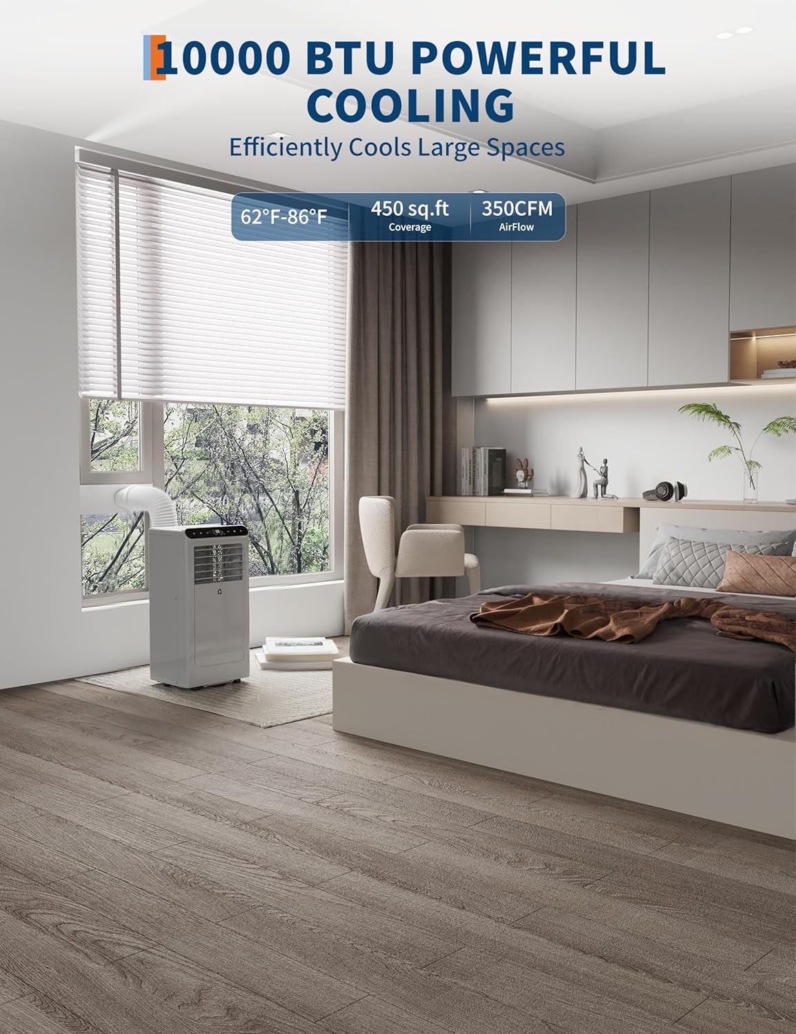10000 BTU Portable Air Conditioners, 3-In-1 Portable AC Units for Rooms with Dehumidifier, Quiet Room Air Conditioner Cools Up to 450 Sq.Ft., Energy Efficient, Remote, 24Hrs Timer, Auto Swing, Grey