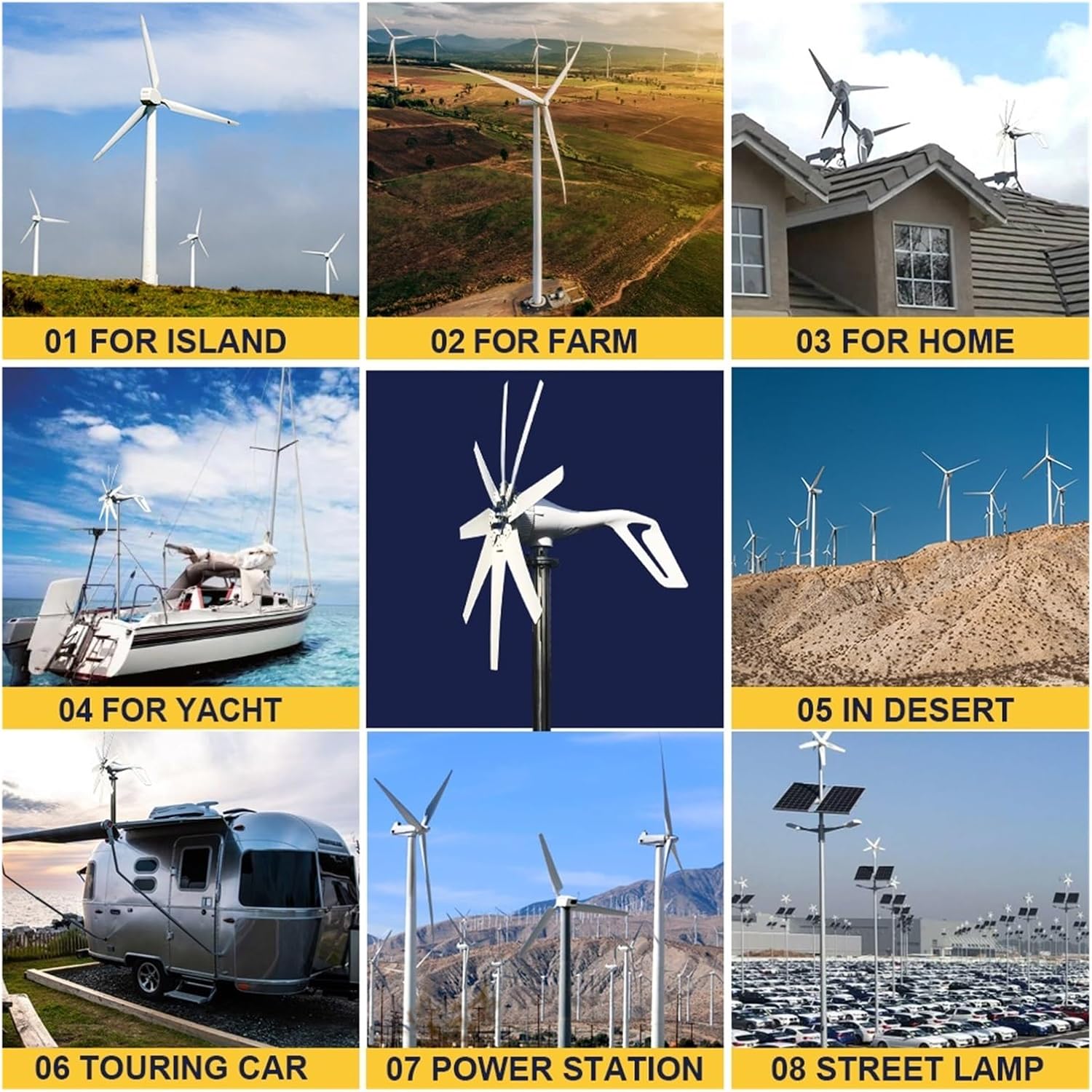 Wind Turbine Generator 8 Blades 2000w 12v 24v 48v with Mppt Hybrid Charge Controller for Home Use Industrial Energy(with MPPT Controller,12V_1000W)