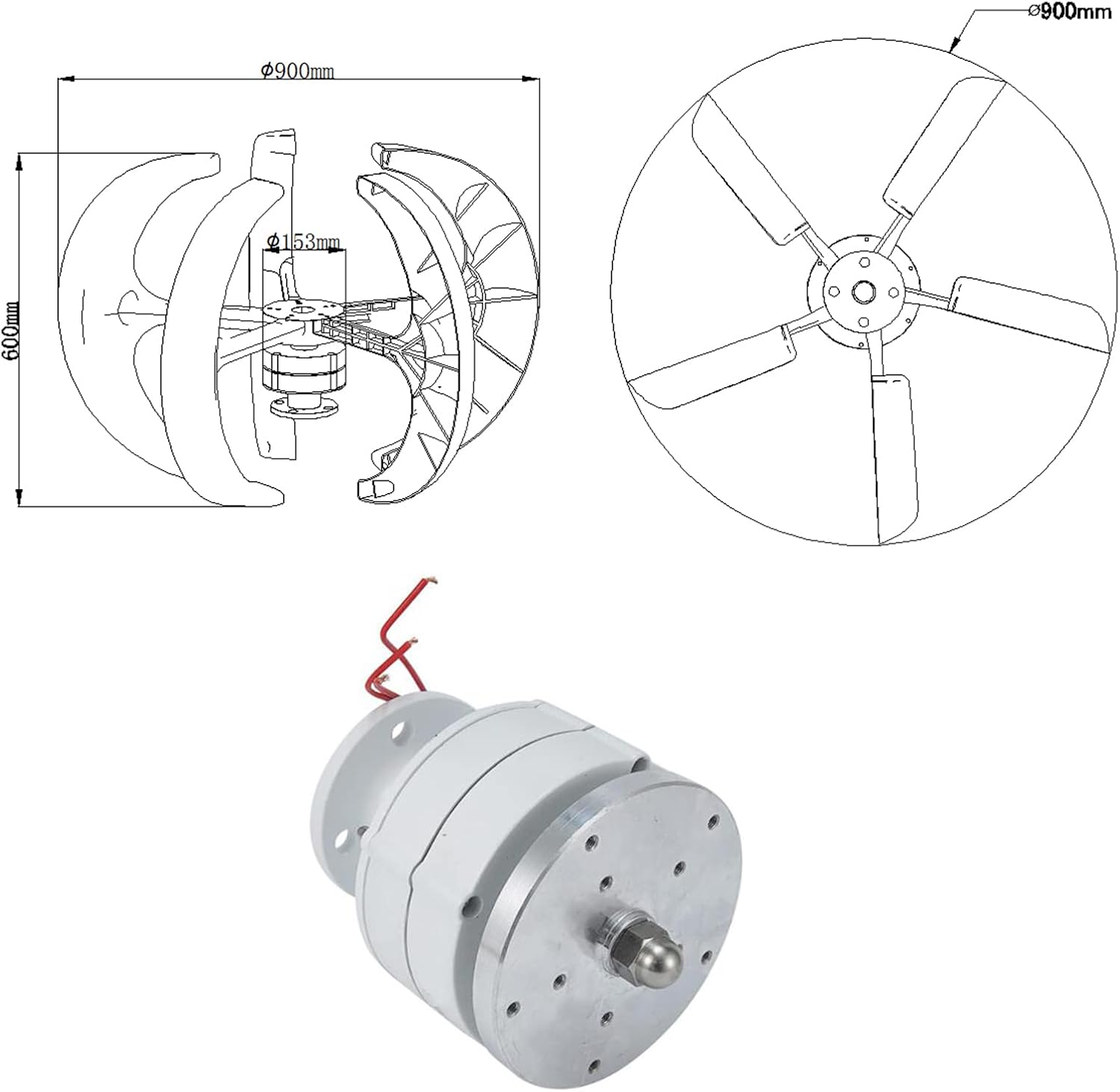 1000W-3000W No Noise Vertical Wind Turbine,12V 24V 48V IP67 Maglev Generator 1.3M/S Low Start 45M/S Max Wind Boat Gazebo Cabin Use Durable