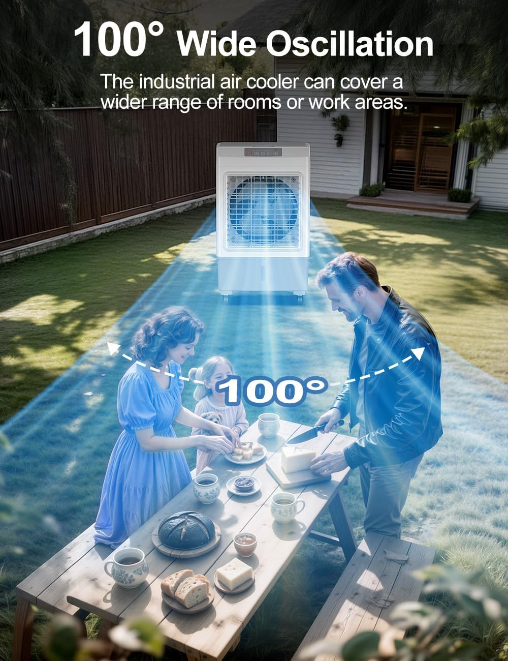 Large Swamp Cooler Air Conditioner, 2200CFM Evaporative Air Cooler, 7H Timer & 8 Gal Water Tank, 100°Oscillation, 3 Speeds & 3 Ice Boxes,Remote, Portable Air Conditioner for Garage, Large