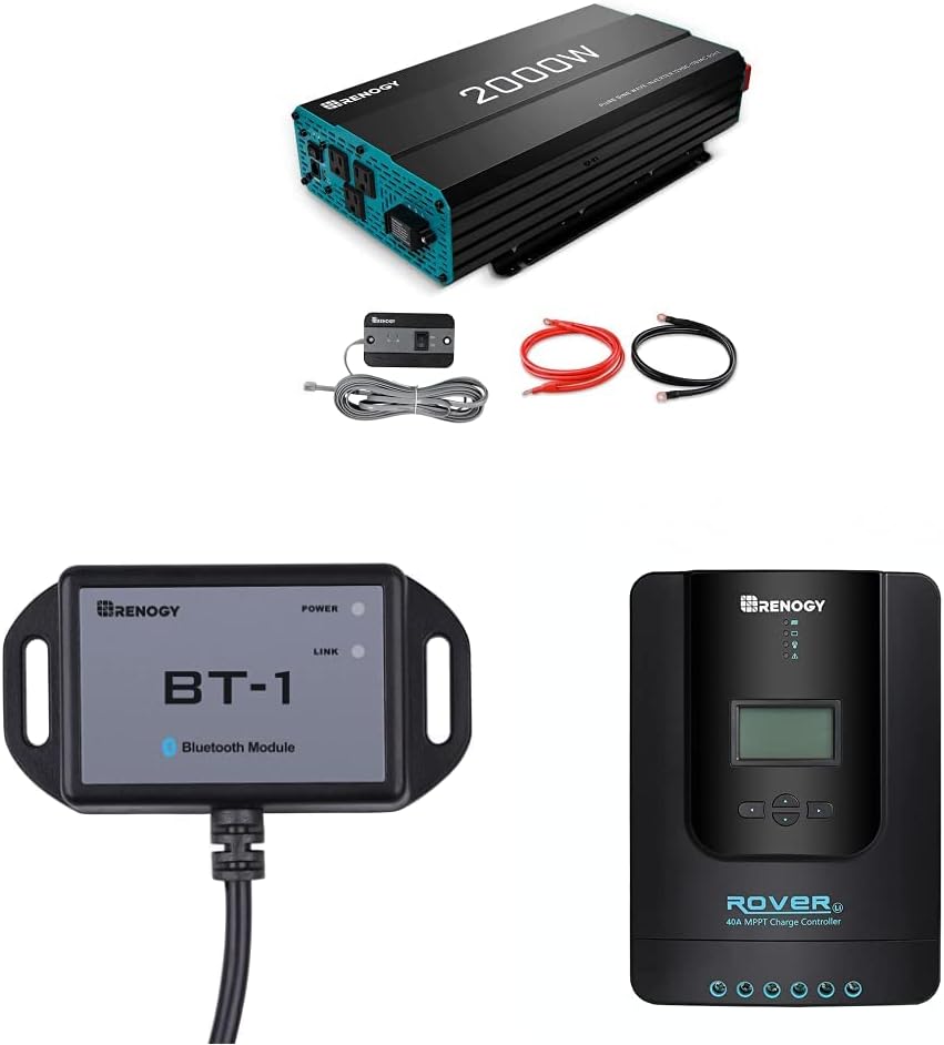 Renogy 2000W Pure Sine Wave Inverter + Renogy 40 Amp Solar Charge Controller + Renogy Bluetooth Module