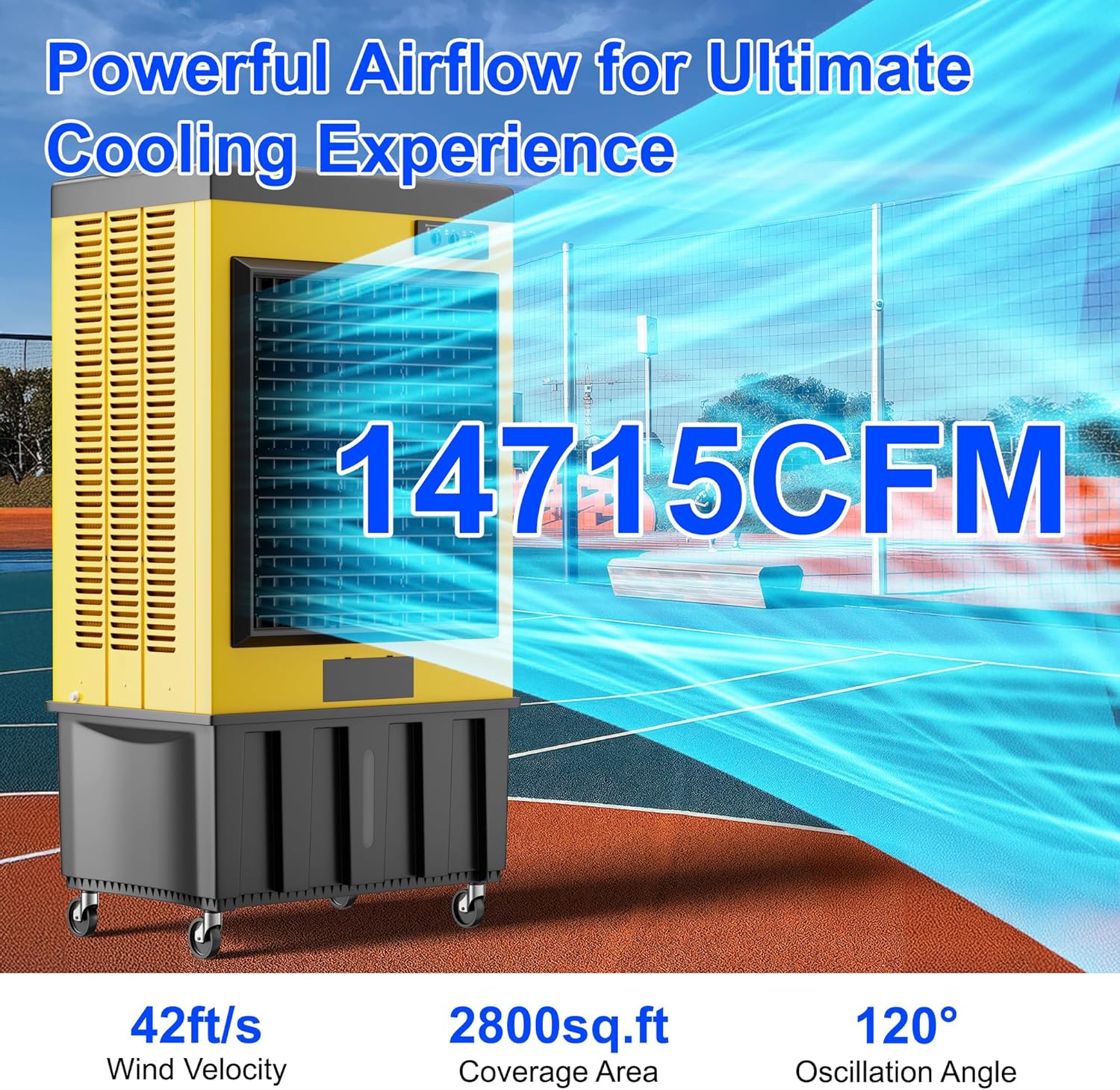 MEPTY 14715CFM Swamp Cooler, Evaporative Air Cooler with Continuous Auto Fill, Portable Evaporative Cooler for Commercial, Industrial, Garage, Patio Use, Outdoor Air Conditioners