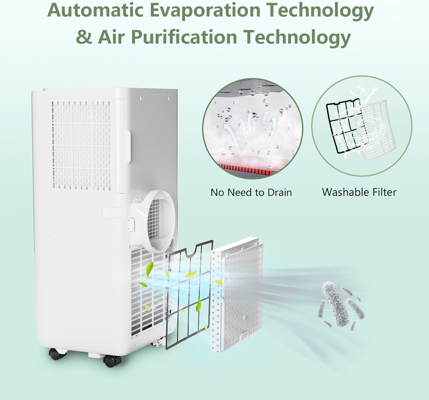 8000BTU Portable Air Conditioner, 3-in-1 Remote Control AC with 24-Hour Timer, Cools Up to 350 Sq. Ft. Inside Air Conditioner with Sleep Mode, Window Kit