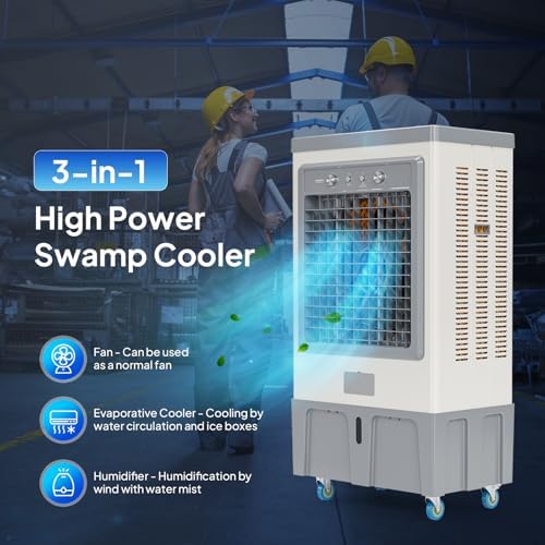 ROVSUN 9000CFM Commercial Portable Air Cooler, 34.3Gal/130L Evaporative Swamp Cooler, 3-IN-1 Cooling Fan with 3 Speeds, 4 Ice Packs, Humidifying Oscillating Fan for Shop, Factory, Garage