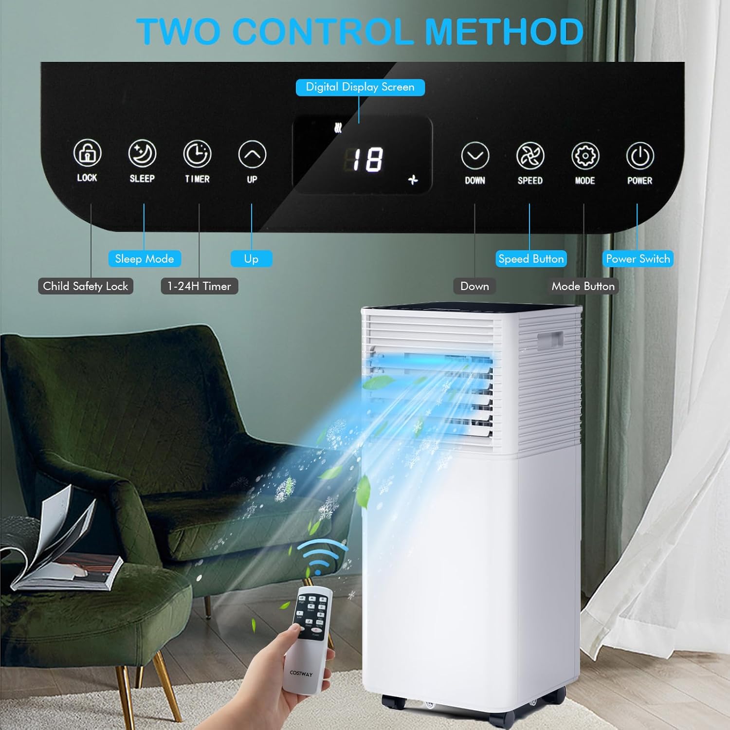 SIMOE 10000BTU Portable Air Conditioner, 4-in-1 Portable AC Unit for room Cooling up to 350 sq.ft, with Remote Control, 24H Timer & Window Kit, Built-in Cool, Dehumidifier & Sleep Modes