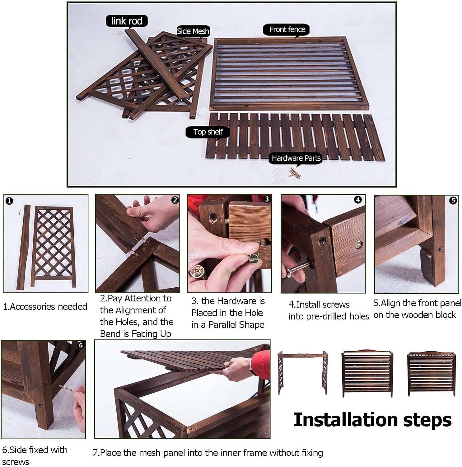 Cover for Outdoor Wooden Air Conditioner Cover for Outside Units,Air Conditioner Fence Screen,Solid Wood Flower Rack, Condenser Protective Cover Prevents Foliage Wee,Shutters Conditioning Cover