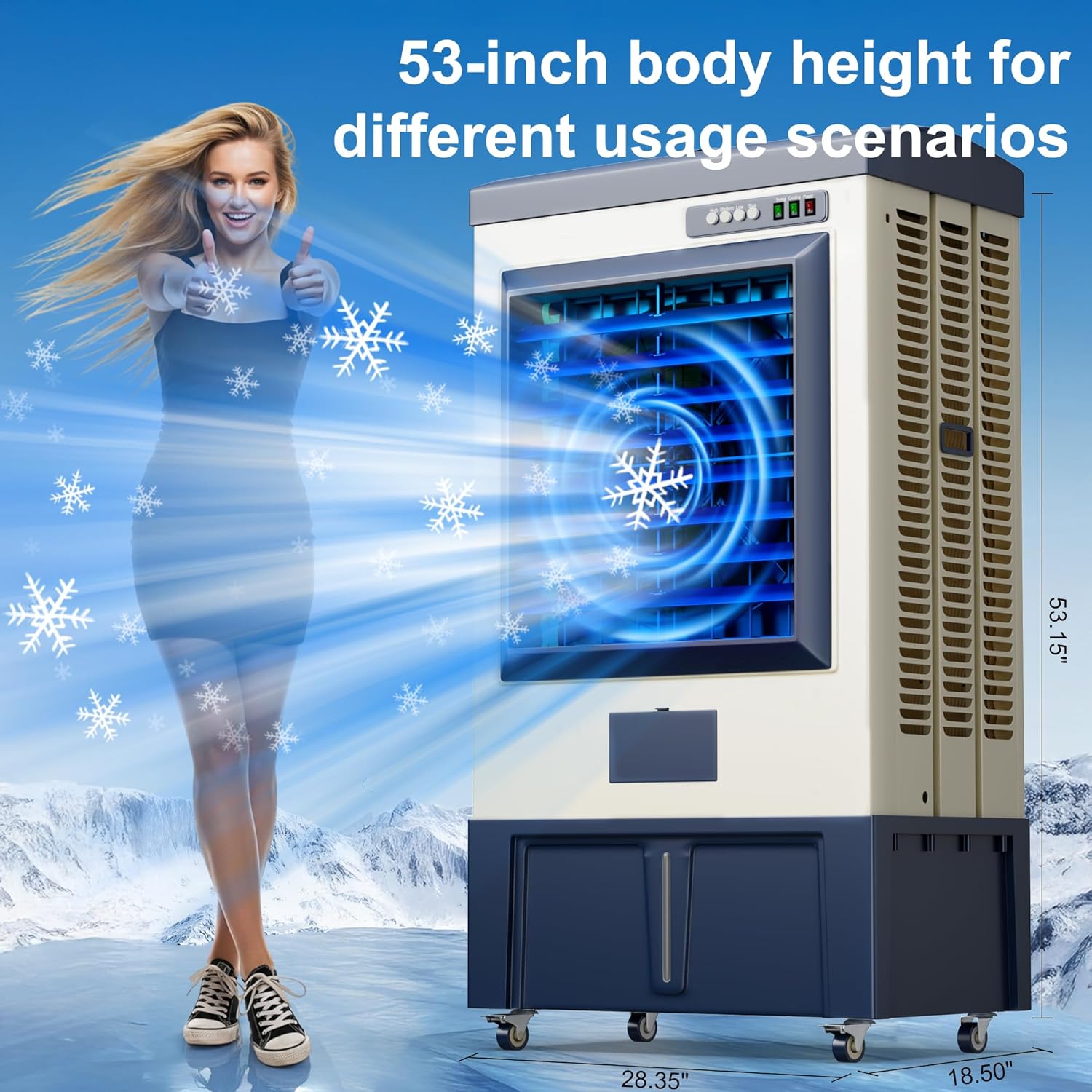Swamp Cooler,8829 CFM Evaporative Air Cooler,36 Gal Water Tank Outdoor Air Conditioner,3 Speed,Suitable for Indoor & Outdoor Garage,Patio,courtyard,factory workshop,55inch,Blue