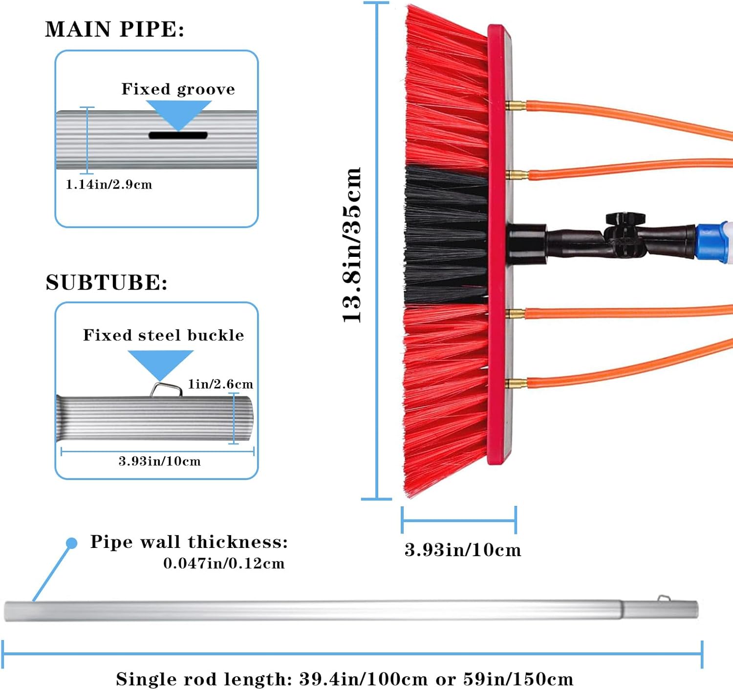 35FT Water Fed Pole Kit Adjustable Solar Panel Cleaning Kit Cleaner Tool for Window Glass Roof Outdoor Glass Brush Window Washing Equipment (35FT)