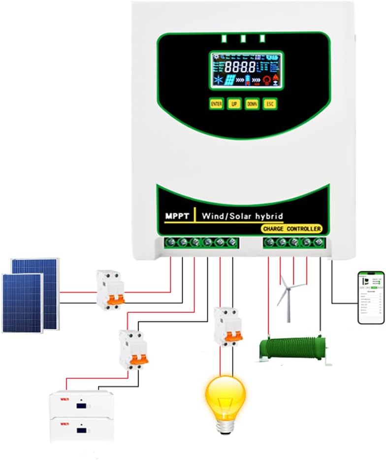 48v,20000W Solar Hybrid System MPPT Charge Controller,Wind Turbine Solar Panel with Dump Load Wind 12V 24V Auto 48V Regulator