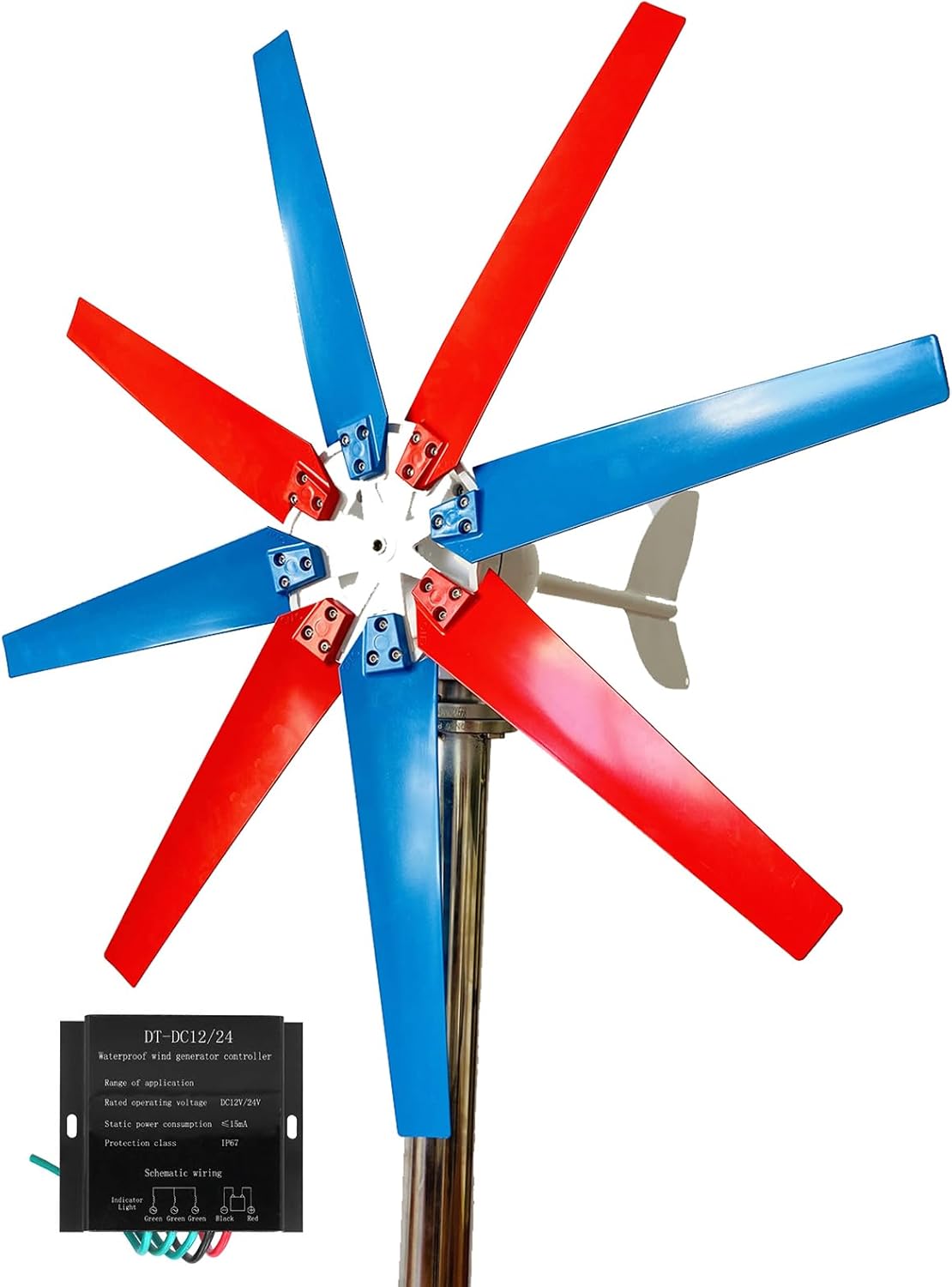 Free Energy Windmill 3000W Vertical Axis Permanent Maglev Wind Turbine Generator,12V 24V 48V 220V with MPPT Controller(8 Blades)