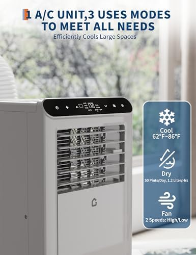 Portable Air Conditioner, 8000 BTUs Portable AC Unit Cools Room up to 350sq.ft., 3-In-1 Air Conditioner with Dehumidifier, Fan, Remote Control, Smart/Sleep Mode, 24H Timer
