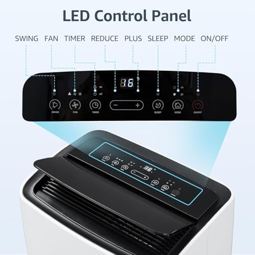 ​Portable Air Conditioners, 12000 BTU Powerful AC Unit Cools 550 Sq.Ft Spaces, 4-In-1 Air Conditioner Dehumidifier/Fan/Sleep Mode, Remote Control, 24H Time, Window Kit for Rooms/Officess, Black Top