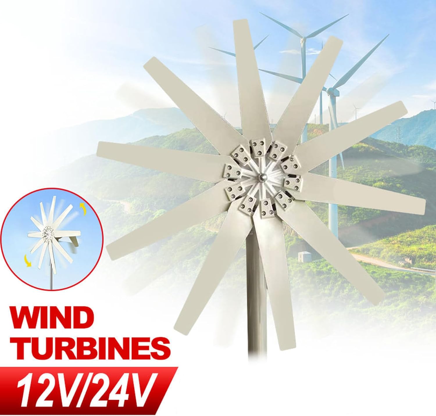 48V,HYZHANHONG 10 Blades 12000W Wind Turbine Generator Kit Low Noise Low Start Wind Speed 12V 24V 48V New Energy Horizontal Wind Turbine Generator