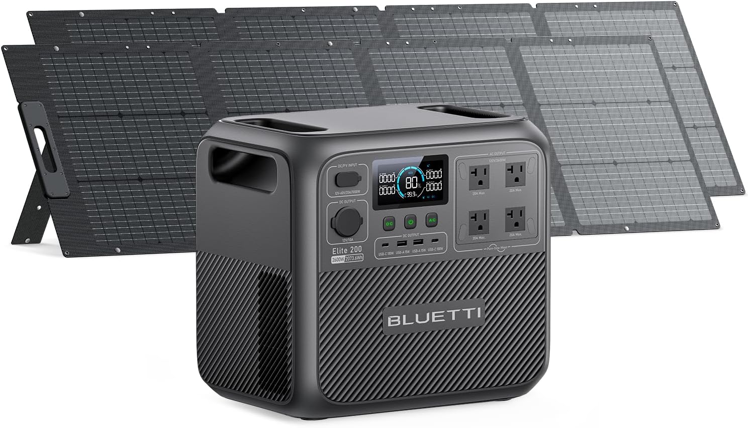 BLUETTI Elite 200 V2 Solar Generator with 2 200W Solar Panels Included (Ships Separately), 2073.6Wh Portable Power Station w/ 4 2600W AC Outlets, 17-Year Lifespan, LFP Power for Camping, Off-grid