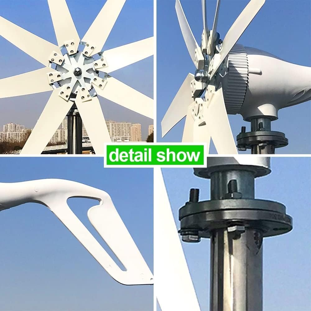 Wind Turbine, 1000W 8 Blades Free Energy Windmill 12V 24V Small Wind Turbine Generator for Home Farm Street Lamps Use Wind System(Turbine Only,12V)