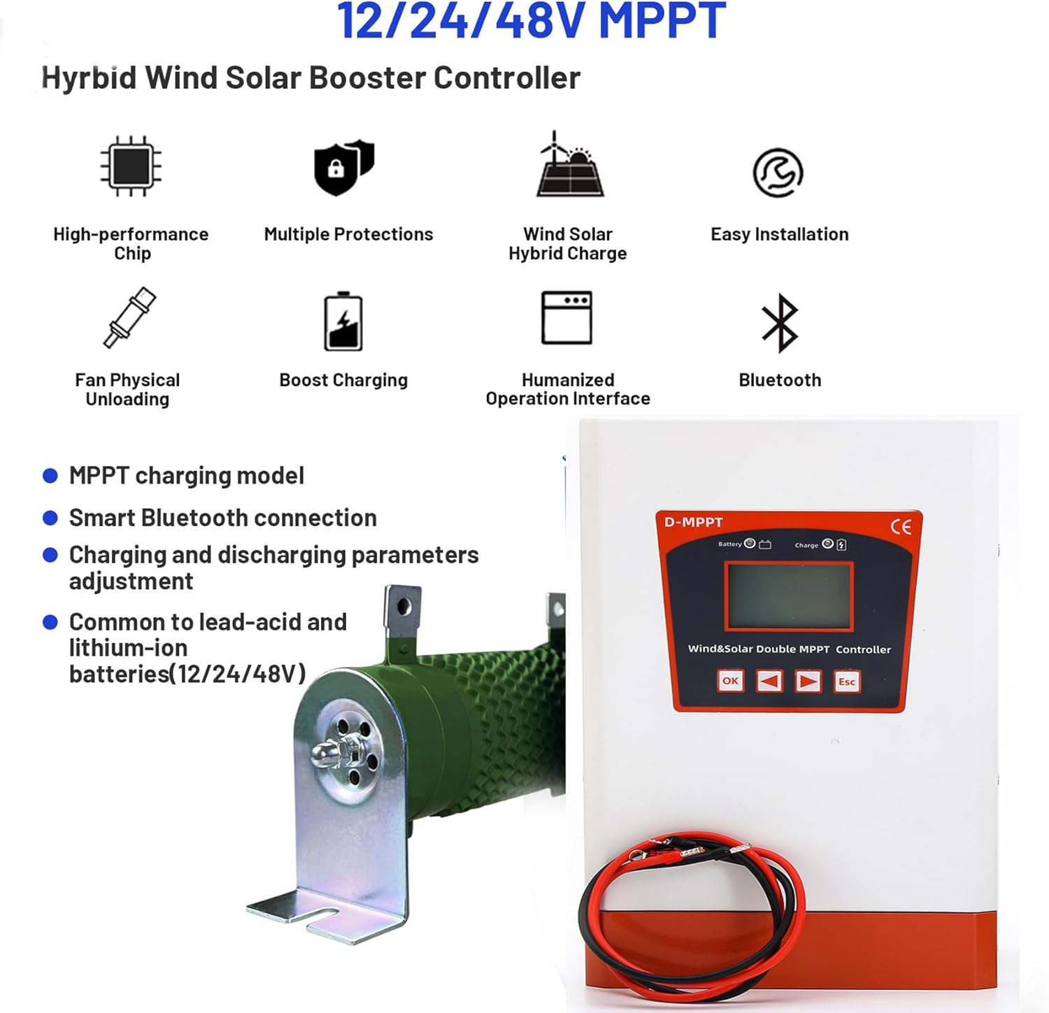 220v, 12V 24V 48V 220V 6000W MPPT Hybrid Wind Solar Charge Controller Regulator for Home Wind Solar Power Systemr Suitable for Wind Turbines
