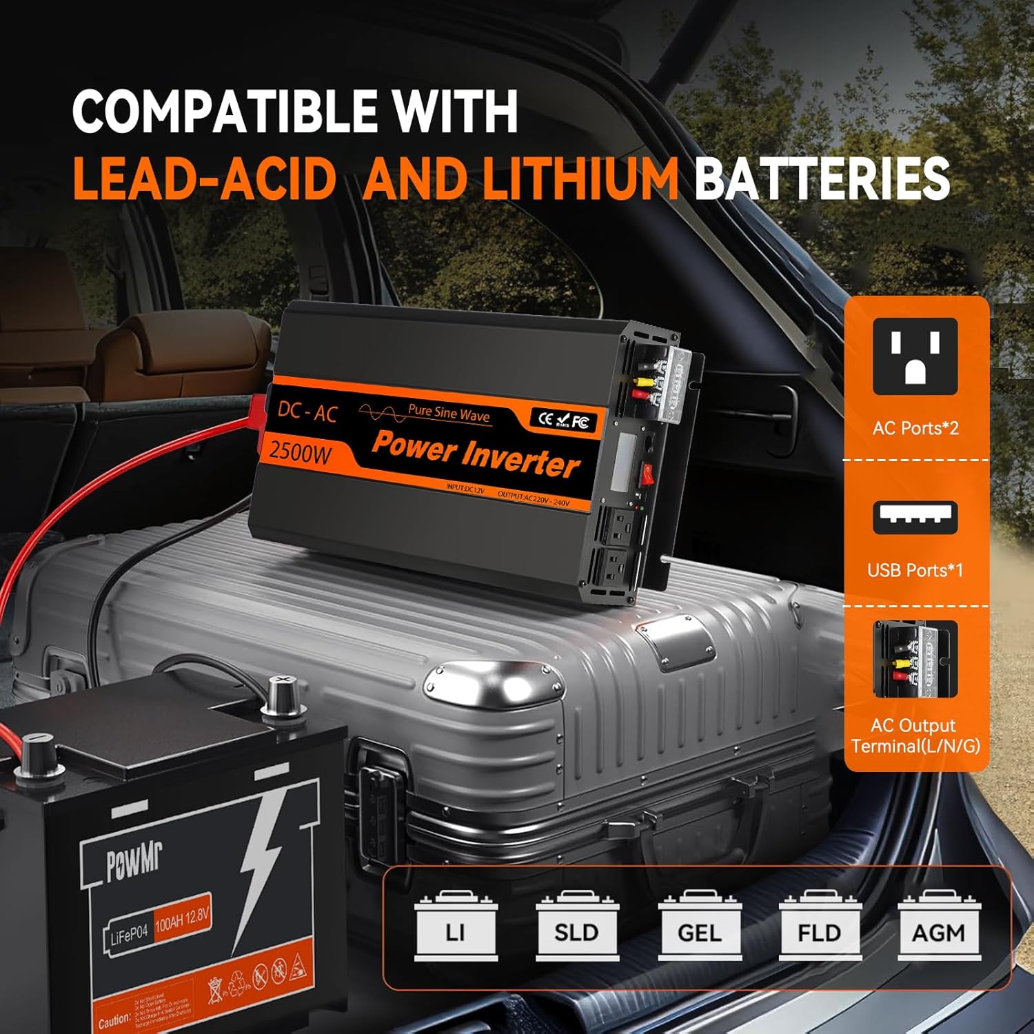 PowMr 2500W 24V Pure Sine Wave Inverter & 100A MPPT Solar Charge Controller