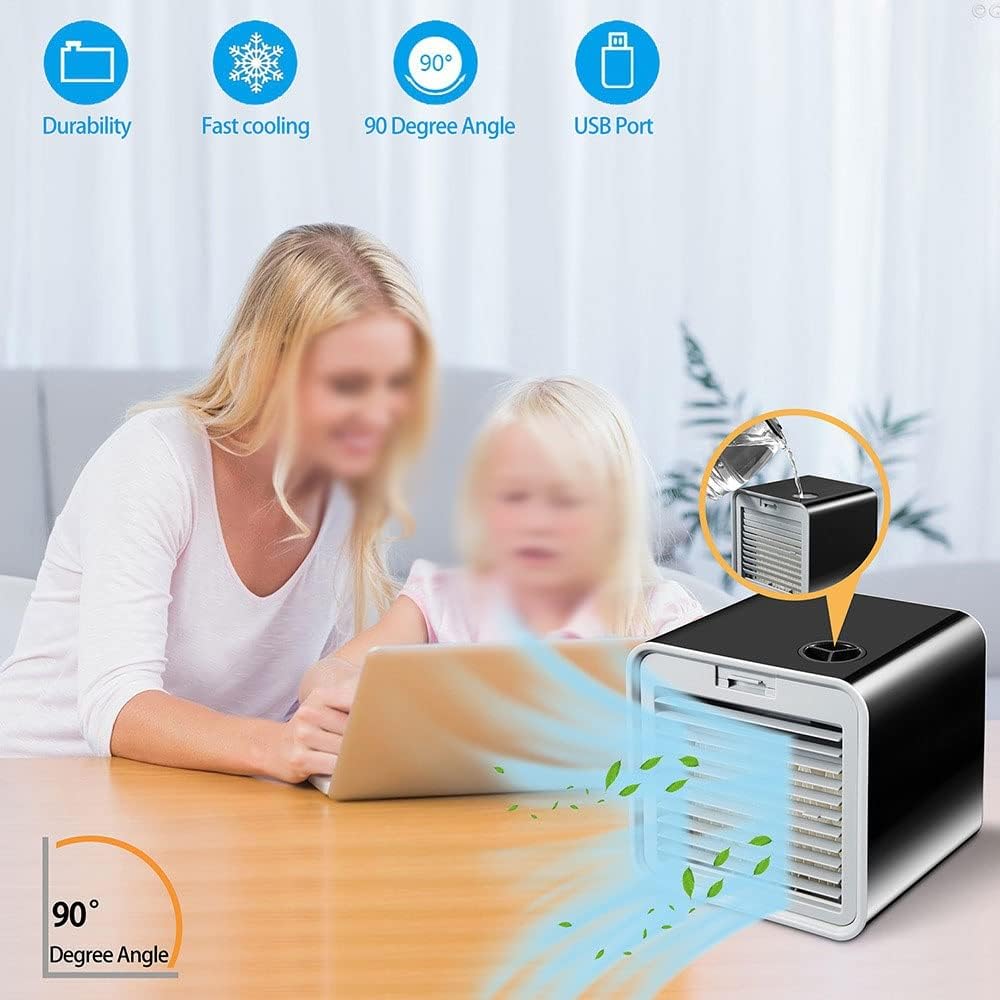 Mini Air Conditioner, Air Conditioner Portable for Room, USB Personal Air Cooler Fan w/Humidifier, 3 Speed, Evaporative Air Cooler for Office Pets Car