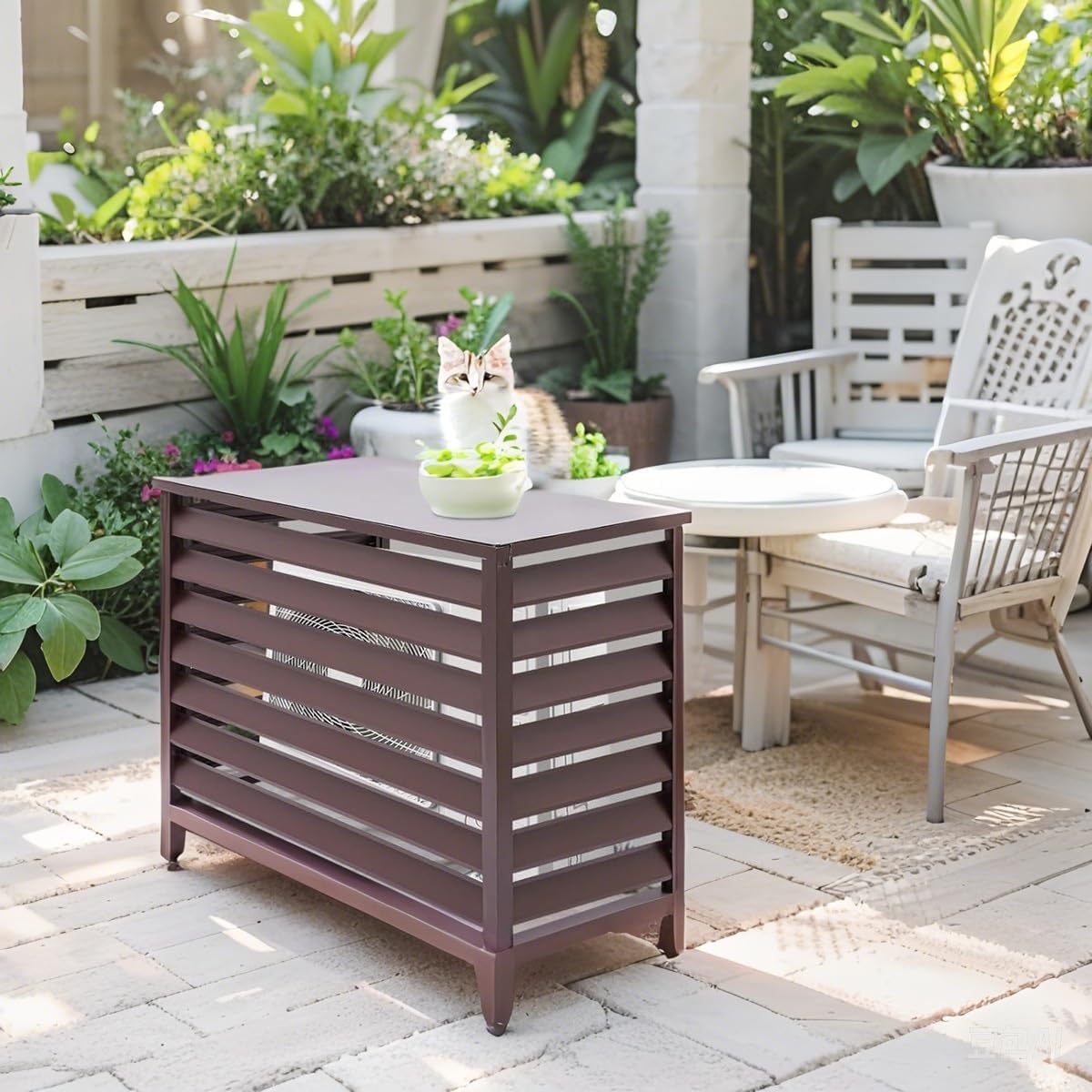 Outdoor Air Conditioner Cover For Heat Pump, Air Conditioner Protection Cover Aluminium To Hide Outdoor Air Conditioner Unit Flower Stand Louvered Fireproof(110*80*60cm)