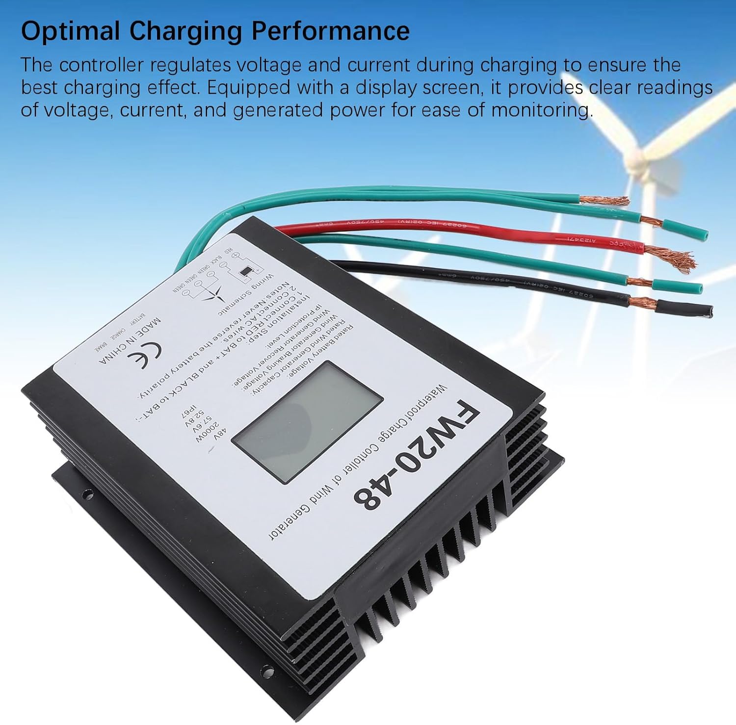 2000W Wind Turbine Charge Controller, 48V IP67 MPPT Generator Controller with LED Display - Water , Efficient Heat Dissipation, Ideal for Home Use