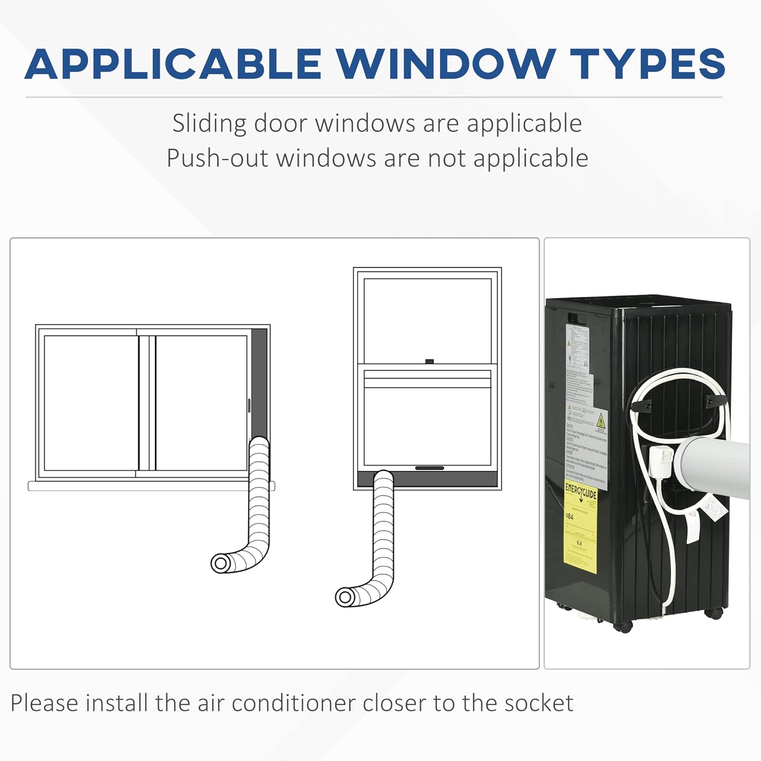 HOMCOM 8000 BTU Smart WiFi Enabled Portable Air Conditioner for Rooms Up to 215 Sq. Ft., 3-in-1 Moible AC Unit with Dehumidifier, Fan, Sleep, App & Remote, 24H Timer, Window Installation Kit, Black