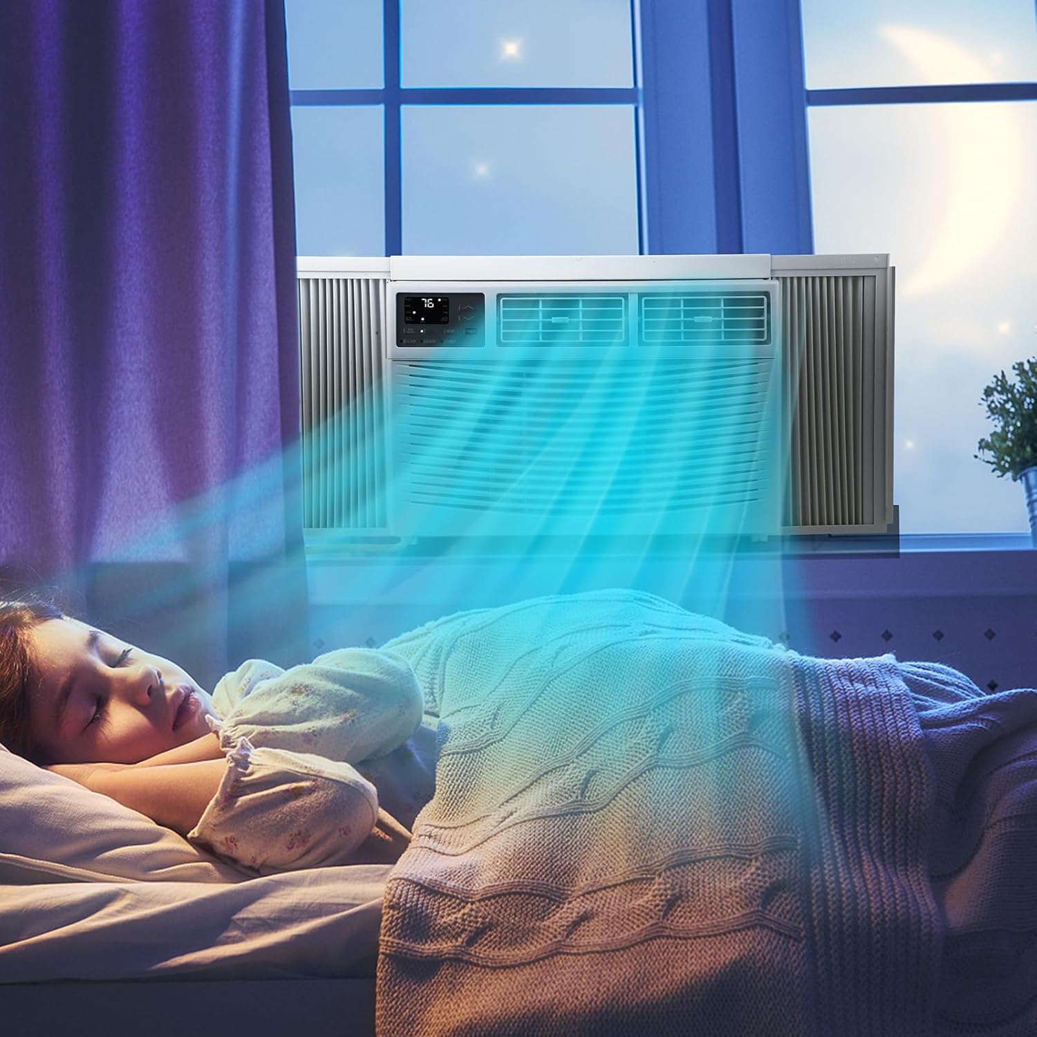 Window Air Conditioner 8000BTU AC Unit with Remote, App Control, Flexible Window Opening, 3 Cooling and Fan Speeds