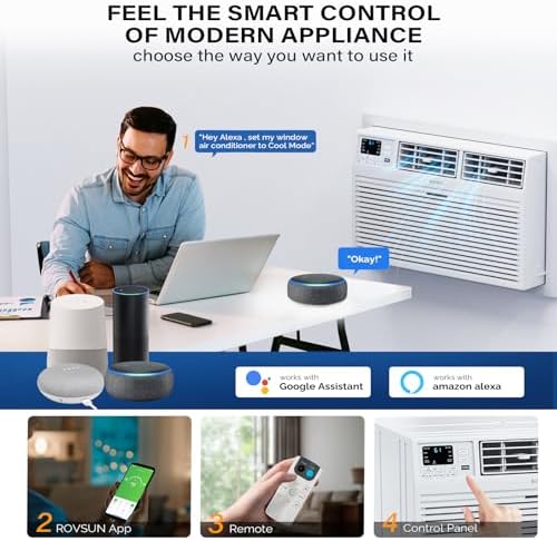 ROVSUN Smart 10000 BTU Through the Wall Air Conditioner with Heat, Wall AC Unit & Heater Combo with Remote, APP & Voice Control & Timer Function, Compatible with Alexa/Google Assistant, 230V/60Hz