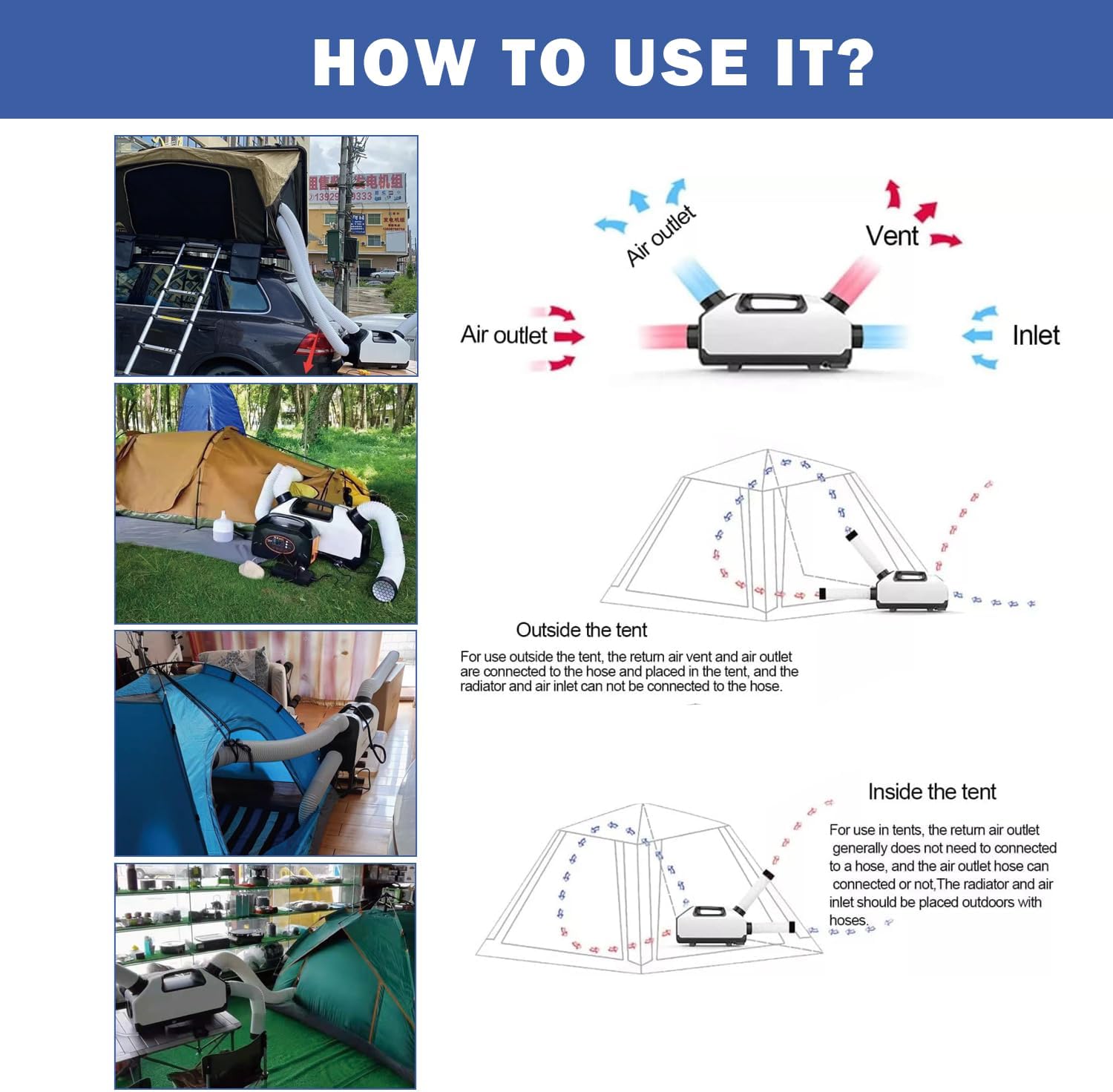 DC 24v Tent Air Conditioner 3000BTU Portable Air conditioner Cooling AC Unit for Outdoor Camping Tent Van RV Camper Motorhome Truck Trailer SUV Car New energy