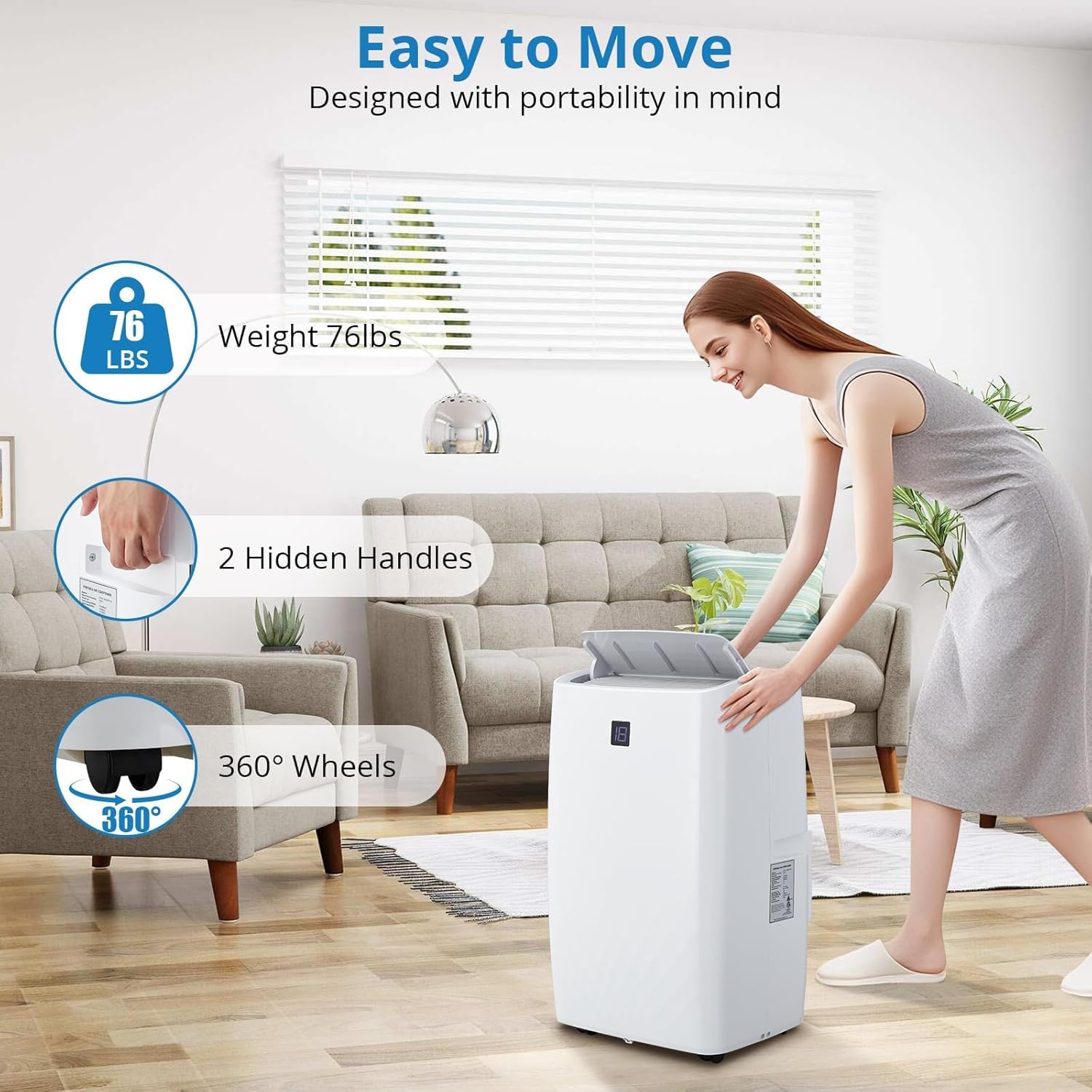 14,000 BTU Portable Air Conditioner Cools Up to 750 Sq.ft, 4-in-1 Quiet AC Unit with Dehumidifier, Fan, Sleep Mode, Remote Control, LED Display, 24H Timer, Window Kit Included for Home, Office