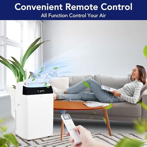 12,000 BTU Portable Air Conditioner - Powerful Cooling up to 550 Sq.Ft, 3-in-1 AC Unit with Dehumidifier & Fan Mode, Energy Saving, Ultra-Quiet, LED Display & Remote Control