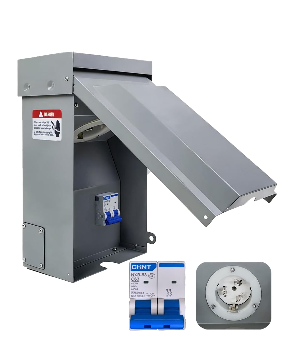 50 Amp Generator Power Inlet Box, NEMA SS2-50P 3-Prong, 125/250V 12500W Weatherproof Outdoor Generator Outlet Receptacle for Generator Cord