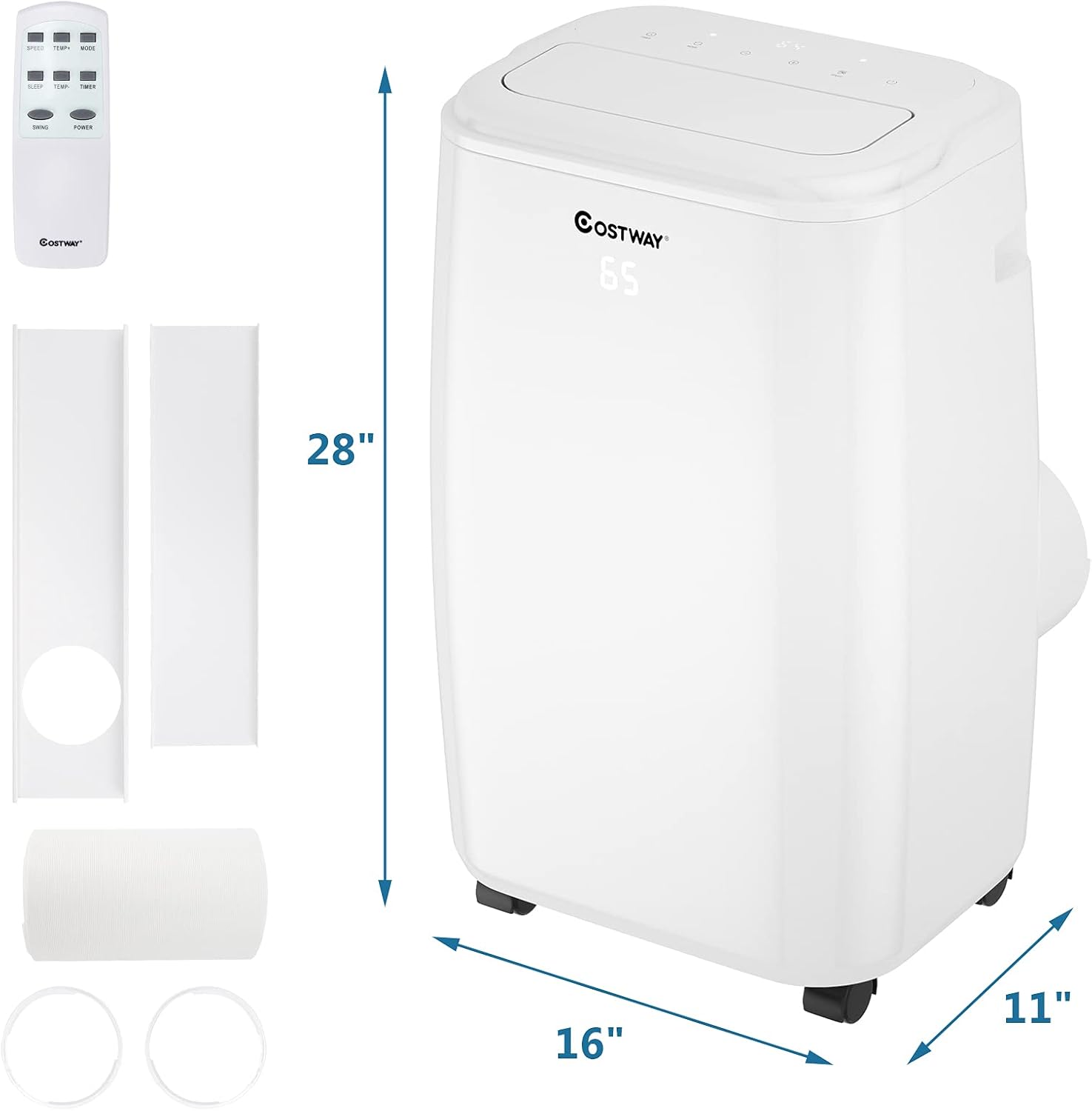 COSTWAY 1,0000 BTU Portable Air Conditioner, Cooling for Space up to 350 sq. ft with 3 Modes, Multifunctional Air Cooler with Remote Control and Washable Filter, 3 Fan Speeds & Sleep Mode