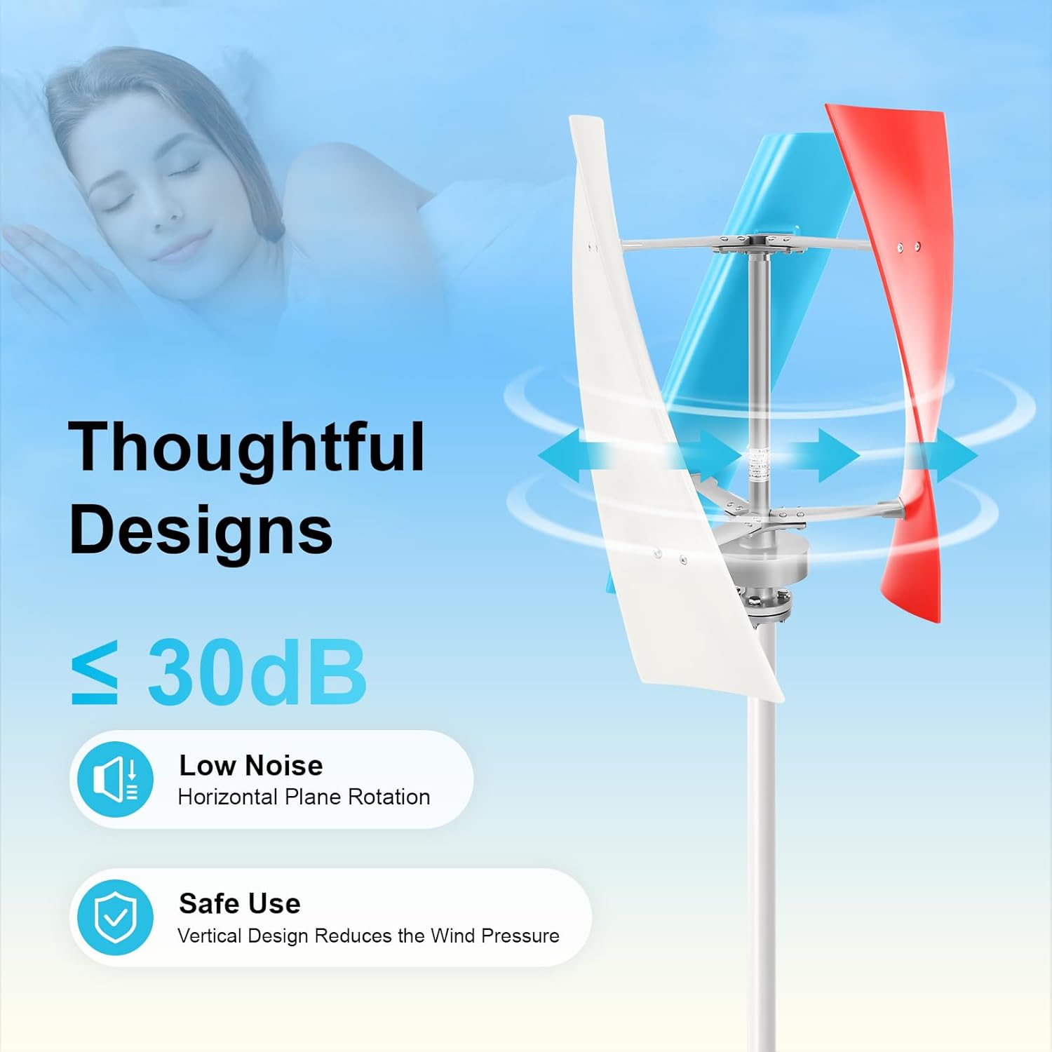 3-Blade Wind Turbine Generator, Vertical Wind Turbine Generator Automatic Home Windmill Kit with Controller, 300RPM Home Wind Turbine System Wind Power Equipment for Boats, Gazebos, Chalets